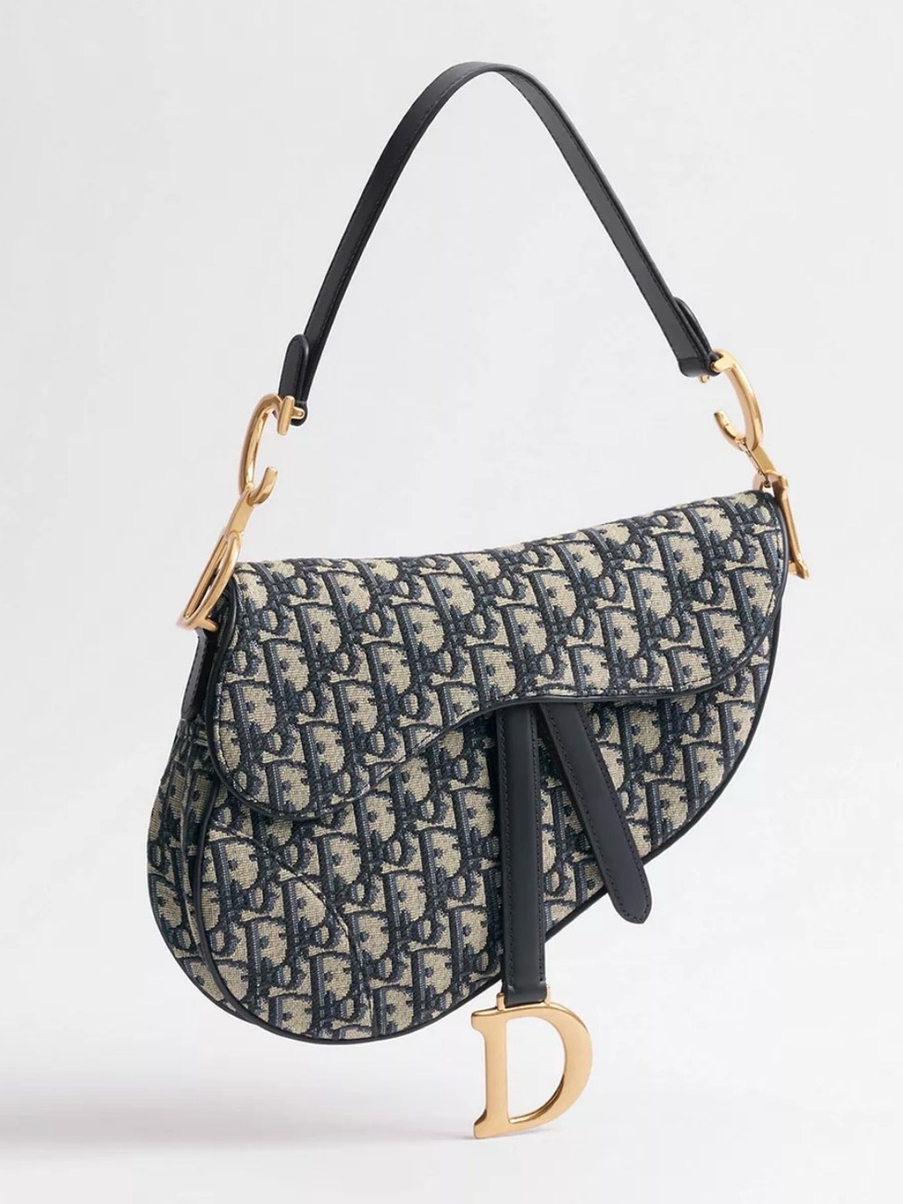 Dior Saddle Bag in Navy and Cream Oblique Jacquard